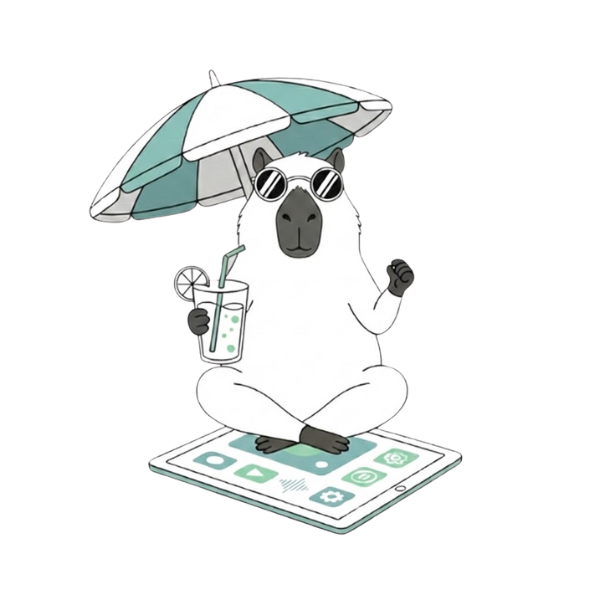 Capivara estratégica simbolizando tranquilidade com o ecossistema ByteC Studio.